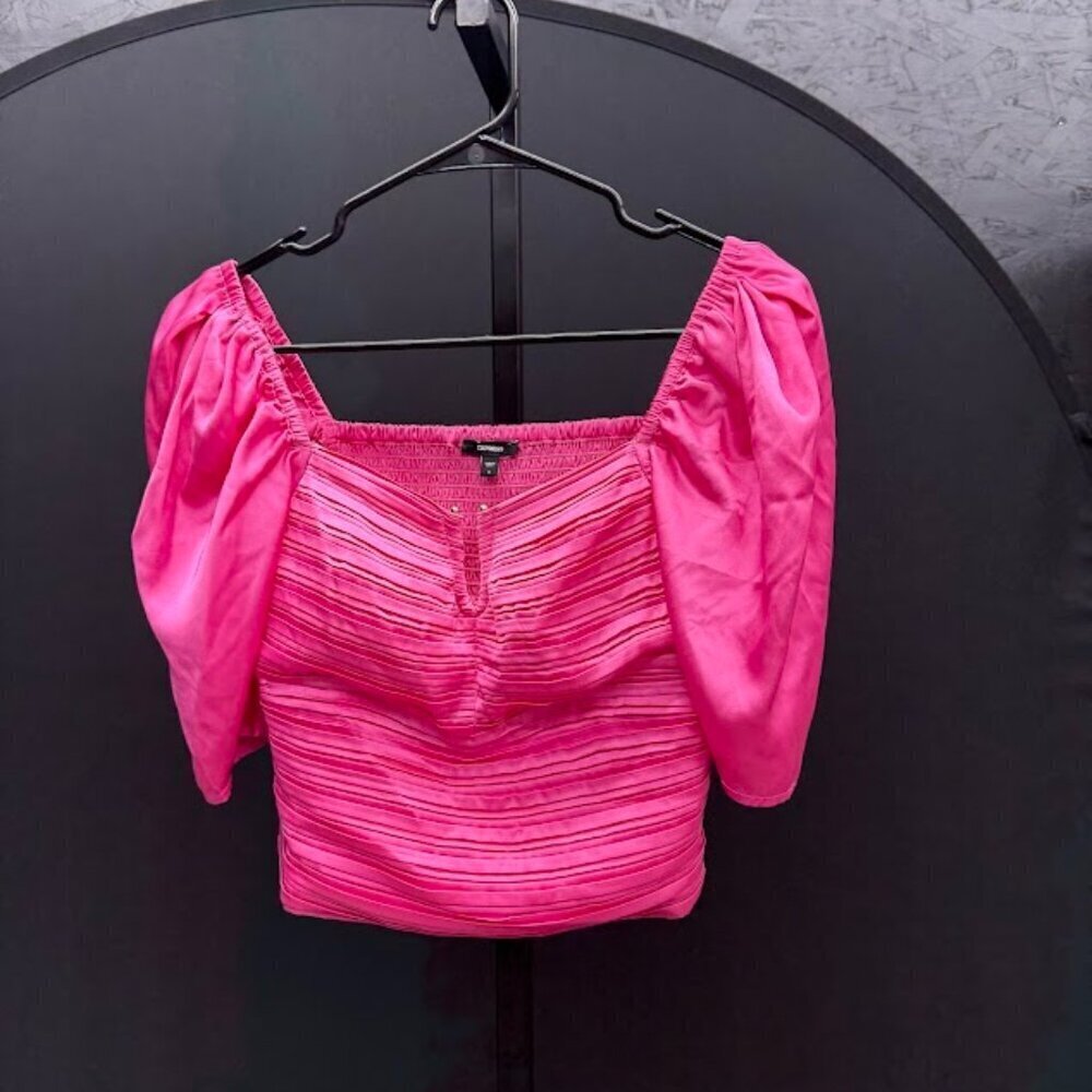Express Satin Puff Sleeve Pink Top